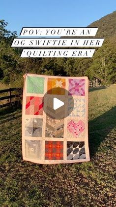 a quilt on the ground with words above it that read, pov you're an ogswette emmer quilting era