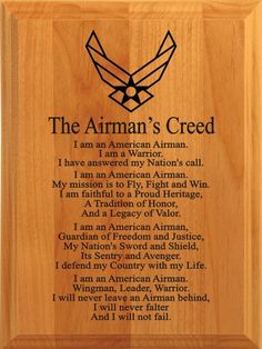 The Airman's Creed PlaqueAir Force PlaqueMilitary | Etsy Military Send Off Party Ideas, Air Force Decor, Air Force Basic Training, Retirement Plaque, Deployment Party, Retirement Plaques, Military Retirement Gift, Air Force Gifts, Promotion Ideas