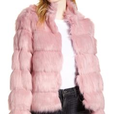 Plush Faux Fur Accentuates The Tiered Composition Of A Luxe And Warm Coat That's A Street-Style Standout. True To Size. S=4-6 - Stand Collar - Side-Seam Pockets - 46% Modacrylic, 40% Acrylic, 14% Polyester Faux Fur - Dry Clean Fiber Content Acrylic Materials Faux Fur:46% Modacrylic, 40% Acrylic, 14% Polyester/Lining:100% Polyester Trendy Faux Fur Coat For Spring, Trendy Spring Faux Fur Coat, Chic Outerwear With Faux Fur Trim For Spring, Trendy Faux Fur Outerwear For Spring, Chic Faux Fur Outerwear For Winter, Trendy Spring Outerwear With Faux Fur Trim, Chic Faux Fur Winter Outerwear, Trendy Fitted Faux Fur Outerwear, Pink Faux Fur Outerwear For Fall