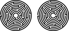 two circular mazes are shown in black and white