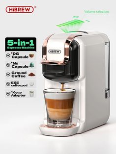 the coffee machine is being used to make espresso