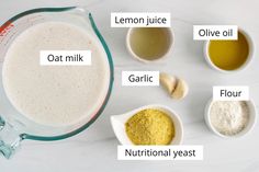 ingredients to make homemade oatmeal recipe displayed in bowls