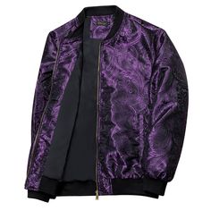 New Dibangu Purple Floral Men's Jacquard Light Casual Jacket – DiBanGuStore Popular Trends, Paisley Fashion, Purple Paisley, Streetwear Aesthetic, Jackets For Men, Short Coat Jackets, Grad Dresses, Silk Jacket, Zipper Jacket