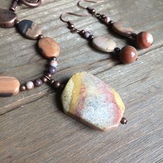 Stone Dangle Earrings, Coral Pendant, Oval Beads, Fossil Coral, Beaded Anklets, Set Necklace, Jasper Pendant, Hammered Copper, Beaded Necklaces