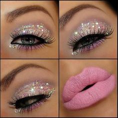 I'd probably never have such sparkly make up, but I think it is pretty.. Not a huge fan of the lipstick color though, at least not for me... Get Dolled Up: Prom Inspiration! Glitter Fairy, Maquillage Yeux Cut Crease, Makeup Glitter, Sleek Makeup, Valentines Makeup, Fairy Makeup