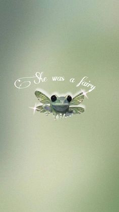 there is a frog that has eyes on it's face and the words she was a fairy above it