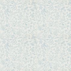 a blue and white wallpaper with flowers on it