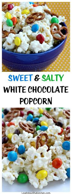 sweet and salty white chocolate popcorn with pretzels