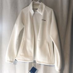 Brand New, Never Worn, Columbia Jacket, Large, Long Sleeve, White, Two Zipper Pockets, Comfy And Warm Material, Light Jacket/Sweater Columbia Fleece Jacket, Columbia Sweaters, Fleece Jacket Womens, Jacket Sweater, Columbia Fleece, Fleece Sweater, Columbia Jacket, Columbia Jackets, Womens Fleece