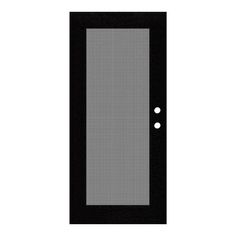 a black door with two white dots on it