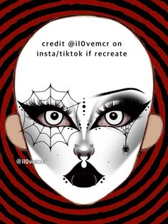 credit @il0vemcr if reposted(no credit needed if recreated!!!) Goth Halloween Makeup Looks, Cute Clown Makeup, Everyday Goth, Artsy Makeup, Makeup Drawing, Halloween Eye Makeup