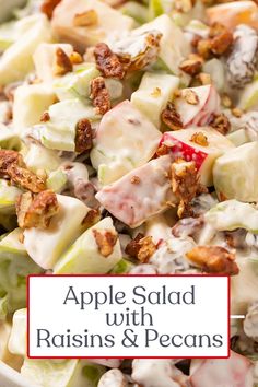 apple salad with raisins and pecans in a bowl