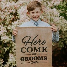 LGBTQ+ Here Come the Grooms Banner Lgbtq Decor, Gay Wedding Photos, Block Island Wedding, Two Grooms, Rustic Farm Wedding, White Wedding Theme, Tent Decorations, Wedding Banner