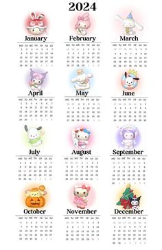 a calendar for the new year with cartoon animals on it's sides and numbers