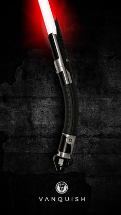 a star wars light saber is shown in the dark with red lights on it's side