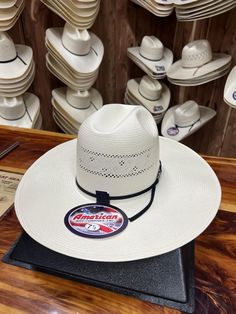 American 7210 Straw Hat 4.5" FZ Brim S-MINN Experience a classic American style with our American Straw Hat! Made from high-quality materials, this hat features a 4.5" brim for ultimate sun protection. Perfect for a day at the beach or a backyard BBQ. Show off your patriotic spirit and stay cool with this iconic hat! You can shop all our Cowboy Hats HERE Details 4.5" FZ Brim Trim: 2C Black 7210 S-MINN Long Oval Shipping - If you’re local, you can stop in and shop at our store in Carthage, MO! All online orders typically ship within 1 - 2 business days after you place your order. Free shipping on qualified purchases.To be the first to see our newest arrivals, don't forget to follow us on Facebook, Instagram and Pinterest. Roping Dummy, Anderson Bean Boots, Denim Top Women, Lane Boots, Felt Cowboy Hats, Kids Athletic, Classic American Style, Best Kids Toys, Bean Boots