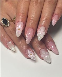 Gel Flower Nail Designs, Jelly Flower Nails, Sculpted Flower Nails, Floral Nails Acrylic, 2d Nails, Gel X Nail Designs, Pink Gel