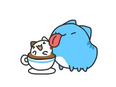 a blue bird eating out of a bowl with ice cream in it's mouth