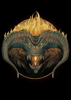 a drawing of a dragon with flames on it's head