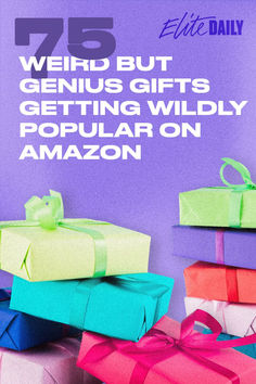 presents are stacked on top of each other with the words 75 weird but genius gifts getting wildly popular on amazon