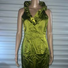 Olive Green Dress Size 4 High Couture Collar, Minimal Stretch, Knee Length. Nwot No Holes Rips Has Been Stored Away. Olive Green Dress, Olive Green Dresses, Green Dress, Olive Green, Knee Length, Size 4, Couture, Womens Dresses, Collar