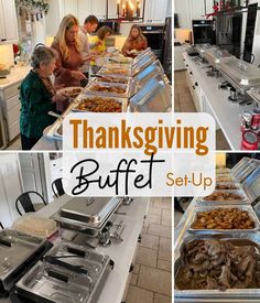 several pictures of thanksgiving buffets with the words thanksgiving buffet set - up on them