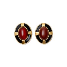 The Bold Circular Red Heirloom EarringsMetal: 18kt Gold VermeilSize: 1" Heirloom Red Jewelry With Cabochon, Luxury Red Round Earrings, Ceremonial Red Gold-plated Jewelry, Modern Red Round Earrings, Artistic Red Round Earrings, Wedding Anklets, Initial Earrings, Evil Eye Ring, Nameplate Necklace