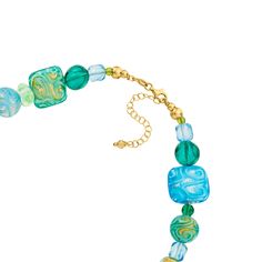 Ross-Simons - Italian Blue, Green Patterned Murano Glass Bead Necklace, 18kt Yellow Gold Over Sterling. 20". Handcrafted with care, this stunning Murano glass bead necklace showcases a color palette inspired by the fresh, aquatic colors that surround the renowned Italian island on which it was made. Multi-shaped beads range in size and boast gorgeous patterns in a scale of blues and greens, finishing with an 18kt yellow gold over sterling silver lobster clasp with a 2" extender. Murano glass bea Blue Murano Glass Necklace With Polished Beads, Blue Beaded Murano Glass Jewelry, Gold Murano Glass Single Strand Necklace, Gold Single Strand Murano Glass Necklace, Blue Single Strand Murano Glass Beaded Necklace, Elegant Green Murano Glass Necklace, Blue Single Strand Murano Glass Necklace, Blue Murano Glass Jewelry With Colorful Beads, Blue Murano Glass Single Strand Necklace