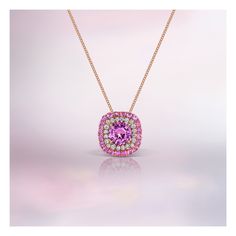 Jewelry Mood Board, Gem Engagement Rings, Pink Sapphire Jewelry, Sapphire Diamond Necklace, Pink Sapphire Pendant, Diamond Jewelry Necklace, Double Halo, Jewelry Designers, Sapphire Pendant