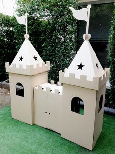 a cardboard castle made to look like it is outside