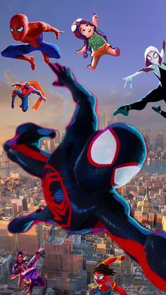 spider - man into the spider - verse movie poster with various characters in mid air