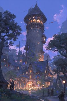 an image of a fantasy castle at night