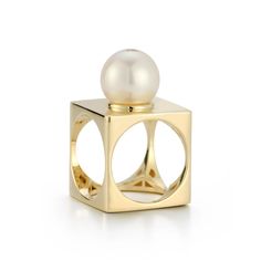 14kt Pearl Cube Ring– MATEO Pearl And Diamond Ring Modern, Jewellery Advertising, Sculptural Ring, Contemporary Ring, Nova York, Gem Ring, Wide Band Rings, Baroque Pearls, Bracelets For Men