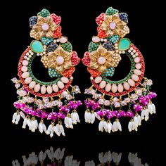 Bejewel an incandescent style and ethereal charm with our Raha Earrings! Unveil the beauty of nauratan stones with pink and emerald colored beads and the sophistication of moti details. Approximate earrings length is. Gold-plated on high-quality brass as base metal. Made by order. Kindly allow 5-7 weeks for the delivery of this item. For custom or urgent requests, please contact support@alacouture.com. *Please Note: We use faux stones and beads in all of our jewelry. Unique Gift Cards, Create Words, Faux Stone, Base Metal, Free Giveaway, Pastel Pink, 2 Colours, The Beauty, Beautiful Jewelry