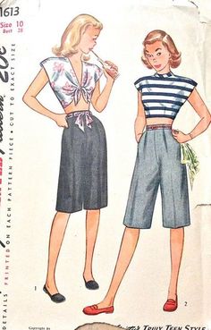 1950s Tops, Shorts Sewing Pattern, Shorts Sewing, 1950s Sewing Patterns, Vintage Bra, Vintage Stuff, 1940s Fashion, Long Shorts