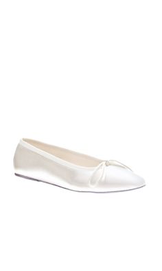 Slip-on flat white satin ballet prom shoes. White Prom Shoes, Ballet White, White Prom, Flat White, Prom Girl, Prom Shoes, Designer Dress, White Flats, White Satin