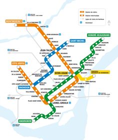 a subway map with all the stops and directions to go on one side, in different colors