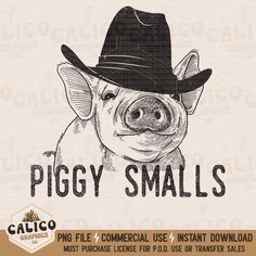 the piggy smalls logo is shown in black and white, with a cowboy hat on