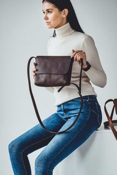 ◈Ladies' messenger OldTownLeather will become your favorite little handbag. ◈The long shoulder strap makes it discreet and lightweight. Minimalistic design, small size, easy to use, large selection of colors, one large compartment inside and a pocket for your phone and small belongings. ◈While placing an order in our store, you can specify in the message the length of the shoulder strap that suits you. Changing the length of the strap does not affect the price of the bag. In your purse, you can Everyday Brown Crossbody Satchel, Daily Brown Crossbody Satchel, Brown Tote Flap Bag For Everyday, Everyday Brown Tote Flap Bag, Woman Bag, Chocolate Leather, Gorgeous Leather, Mini Tote Bag, Yellow Leather