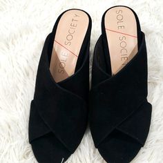 Sole Society Luella Black Thick Heel Mule Black Suede Heels With Cushioned Footbed, Thick Heel, Sole Society, Thick Heels, Mule, Women's Shoes Sandals, Heeled Mules, Shoes Sandals, Women Shoes