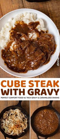 the recipe for cube steak with gravy is shown