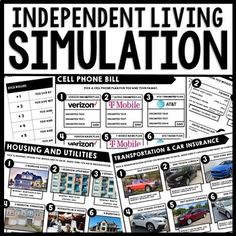 the independent living simulation poster is shown in black and white, with pictures of cars