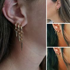 Second Hole Earrings, Small Dangle Earrings, Trendy Fashion Jewelry, Spike Earrings, Bohemian Necklace, Cz Earrings, Earrings Black, Huggie Hoop Earrings, Etsy Jewelry