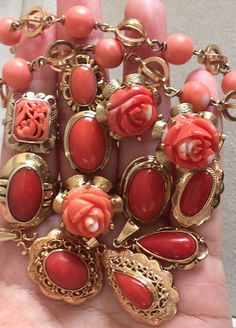 antique vintage coral rings pendant bracelet coral jewelry all in gold Coral Rings, Coral Jewelry Vintage, Nepali Jewelry, Coral Jewellery, Coral Jewelry Set, Black Pinterest, Coral Art, Edwardian Jewelry, Coral Pendant