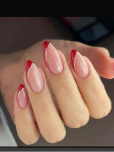 Red Tip Nails, Fancy Nails Designs, Christmas Nails Acrylic, Dipped Nails, Elegant Nails, Pretty Acrylic Nails