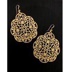 $18. About 2 1/2" long with an intricate gold filigree design. 14kt gold filled ear wires. Handmade in California. Gold Filigree Earrings, Large Statement Earrings, Peacock Earrings, Hammered Hoop Earrings, Filigree Earrings, Filigree Design, French Wire, Silver Prices, Gold Filigree