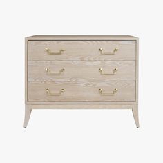 the chest of drawers is made out of wood and has brass handles on each drawer