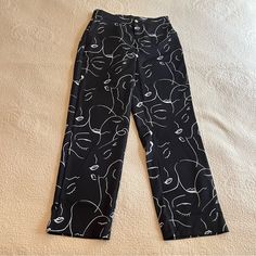 Black Pants With Abstract White Face Drawings High Waisted With A Straight Leg Pant Size L Excellent Condition! I’ve Never Worn These Tags: Pants, Summer, Spring, Fall, Winter, Academia, Aesthetic, Tiktok, Style, Cheap, Clothes, Women, Womens, Fashion, High Waisted, Woman, Womans, Pants, Fun, Taylor Swift, Fun Print, Artsy Pants, Art Print, Print Pants, Patterned Pants, Face Print, Abstract Print Winter Academia Aesthetic, Fun Taylor Swift, Artsy Pants, Winter Academia, Womans Pants, Pants Art, Patterned Pants, Black And White Pants, Abstract Black And White