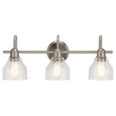 Kichler - 45973NI - Three Light Bath - Avery - Brushed Nickel Farmhouse Vanity Lights, Farmhouse Vanity, Industrial Inspiration, Kichler Lighting, Bath Light, Bath Vanity Lighting, Bathroom Light Fixtures, Seeded Glass, Bathroom Vanity Lighting