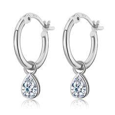 PRICES MAY VARY. Silver Hoop Drop Earrings: Sophisticated sterling silver hoop earrings with small teardrop drop, sparkling cubic zirconia drop hoop earrings design symbolizes your elegance and noble, the best choice for all the perfect women's fashion jewellry Hypoallergenic Earrings Details: These 12mm silver hoop earrings are designed with a 4*6mm teardrop charm. Assembled with sparkling cubic zirconia charm which will bring you an eye-catching look on any occasion. Silver small hoop earrings Hoop Earrings Design, Everyday Earrings Simple, Earrings With Charms, Elegant Pouch, Small Silver Hoop Earrings, Drop Hoop Earrings, Cleaning Silver Jewelry, Dangle Hoop Earrings, Earrings Design